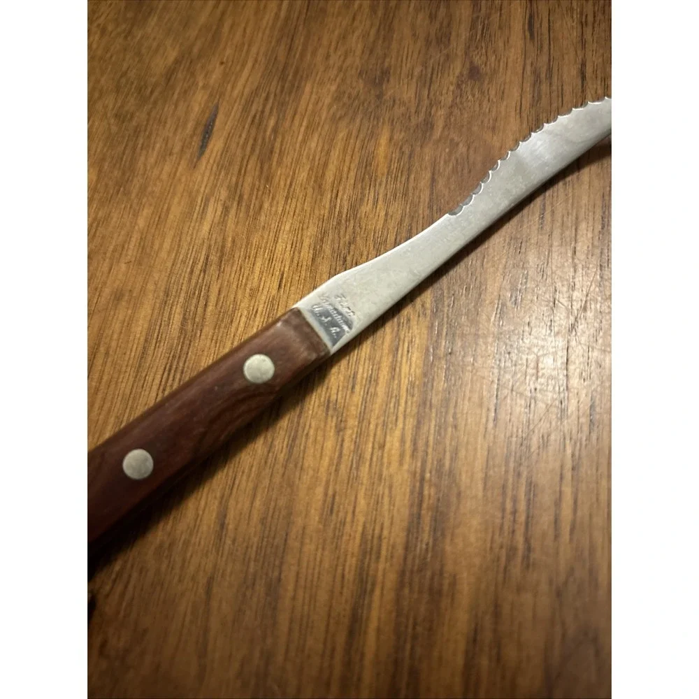Vintage Flint Vanadium Stainless‎ Grapefruit Knife Wood Handle USA Curved
